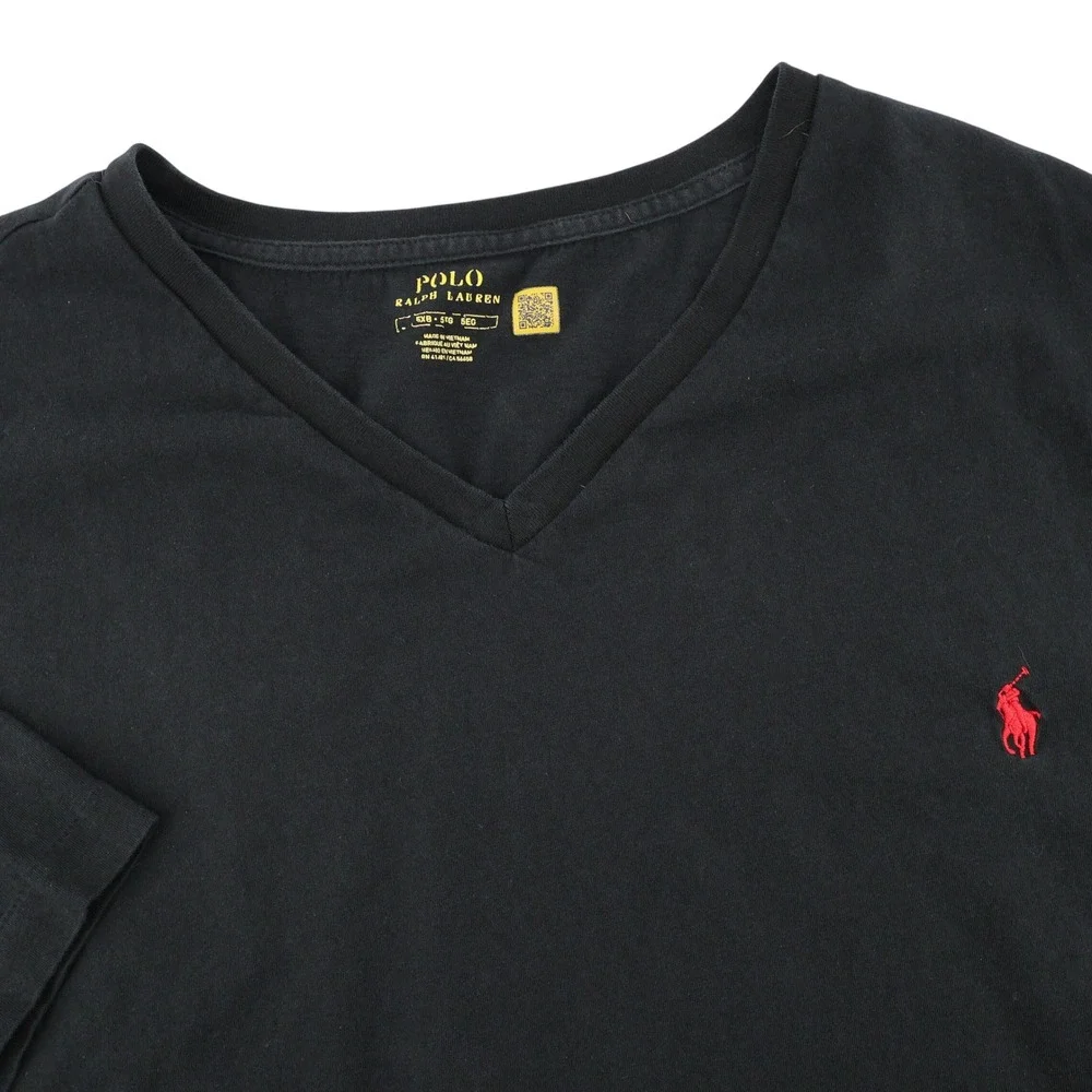 Polo Ralph Lauren V-Neck Short Sleeve T Shirt Black Red Pony Logo Mens 5XB‎